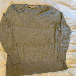 LOFT Heathered Gray V-Neck Sweater